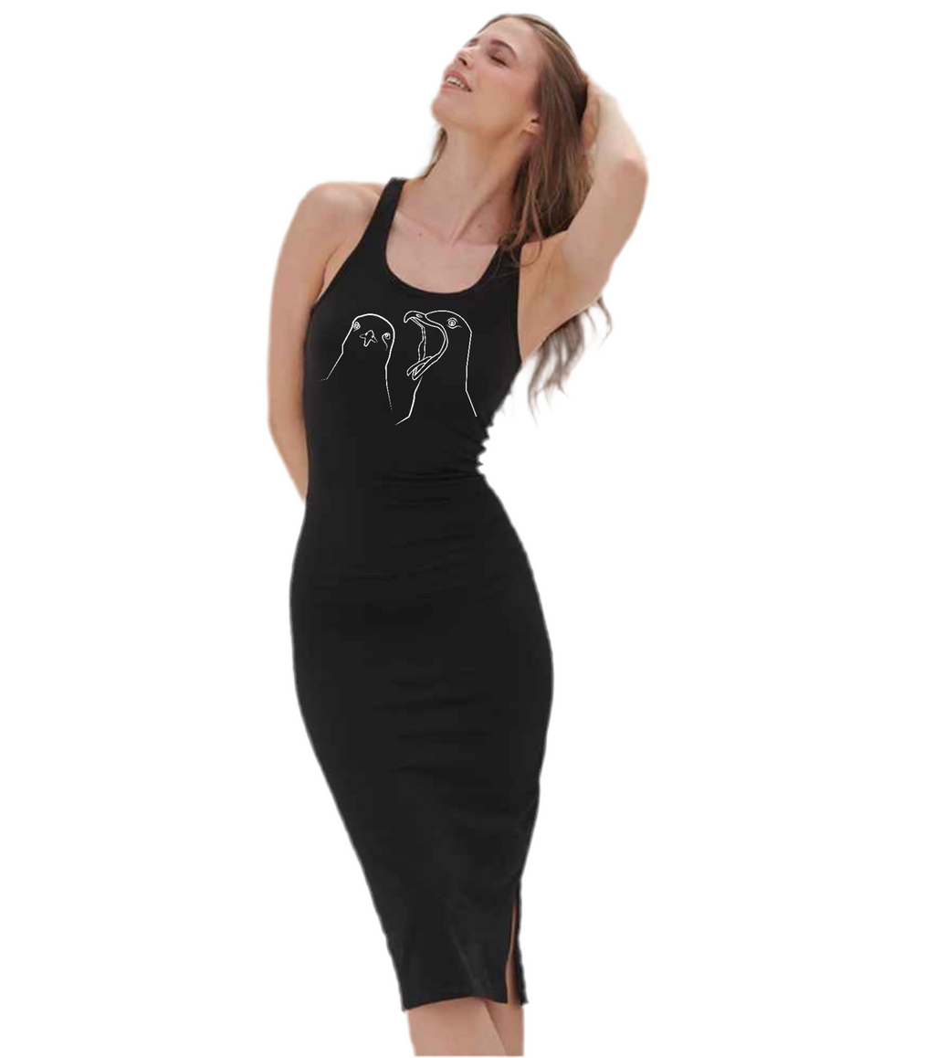 Seagulls midi women dress with a slit
