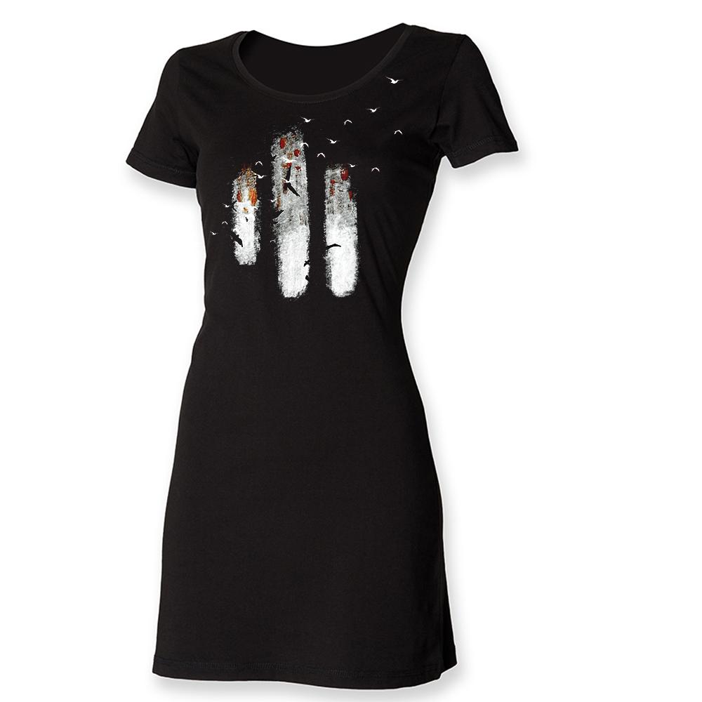 Abstract birds t-shirt dress, hand painted-ARTsy clothing
