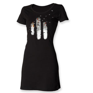 Abstract birds t-shirt dress, hand painted-ARTsy clothing