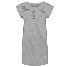 Ballerina foxes flowy t-shirt dress, grey-ARTsy clothing