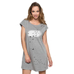 Dress - Birds Flowy T-shirt Dress, Grey