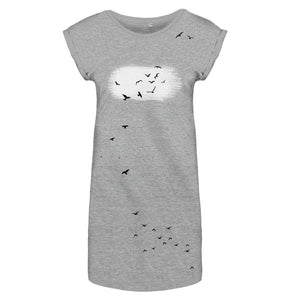 Dress - Birds Flowy T-shirt Dress, Grey