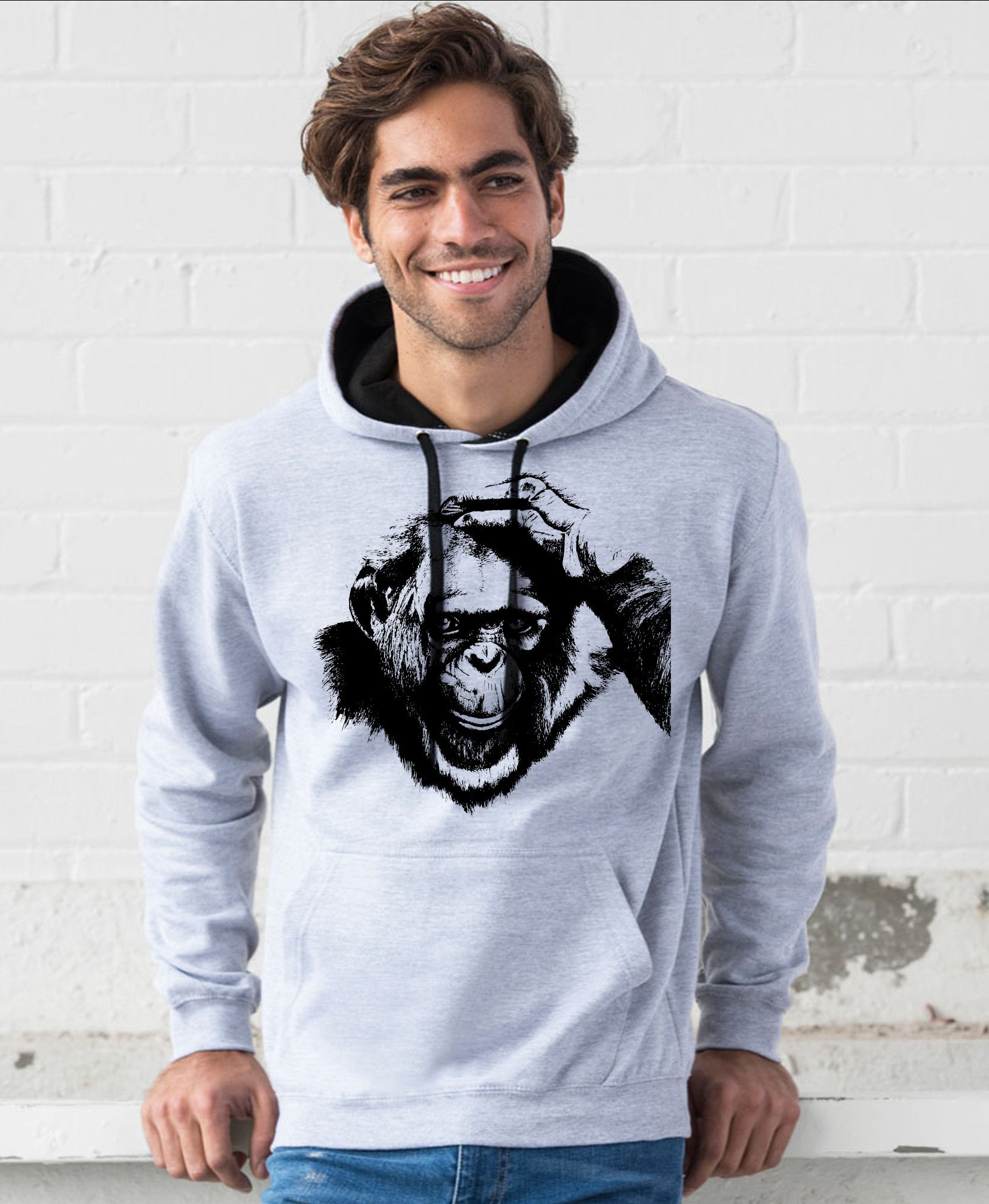 Thinking Chimp hoodie, by Gill Pollitt