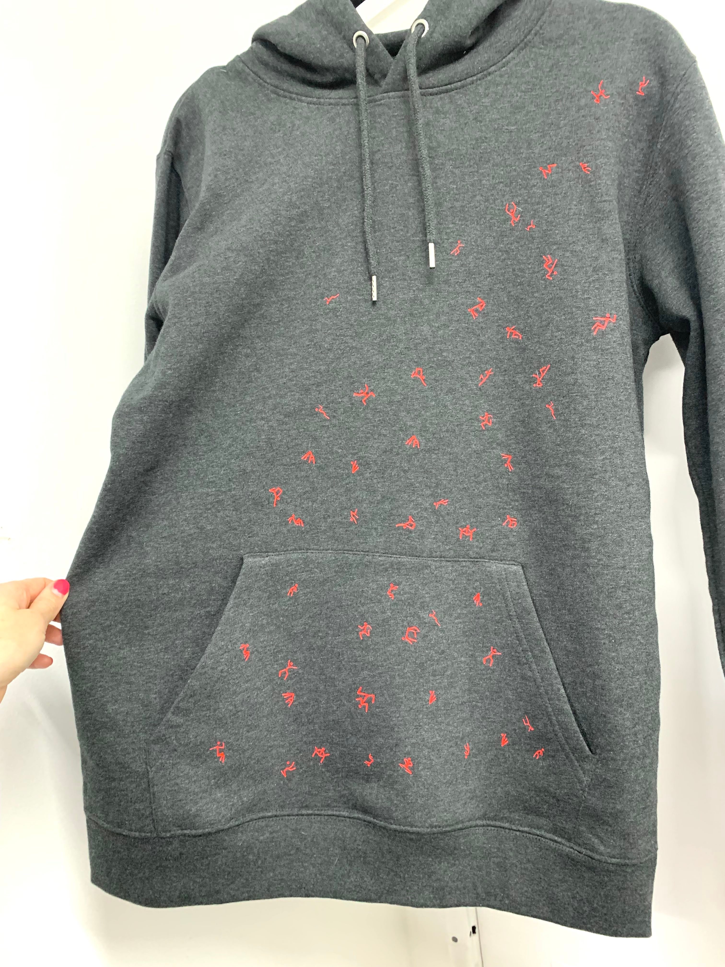 Unisex Hoodie with red stickmen, ready to ship