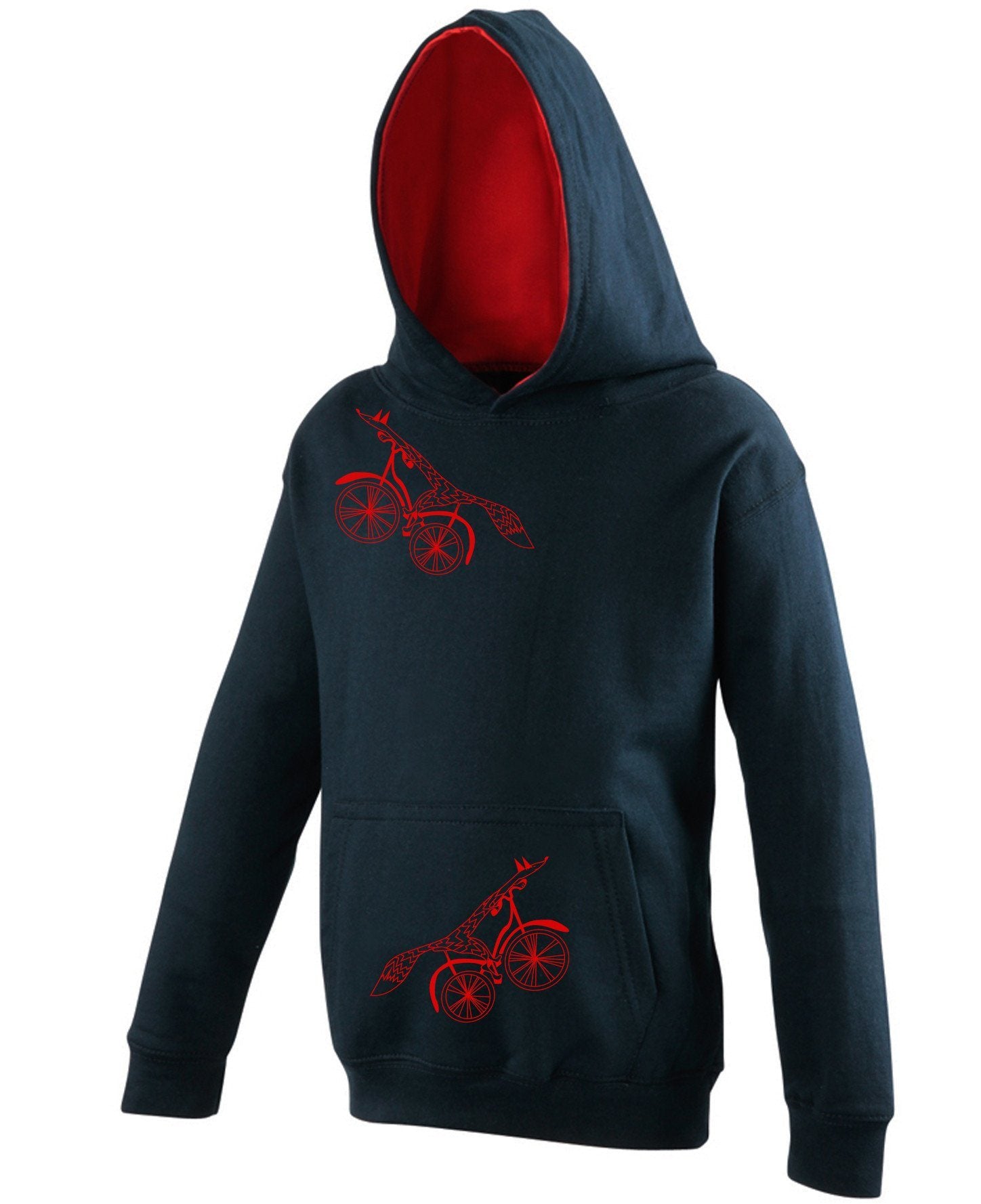 Hoodie - Fox On A Bike Kids Hoodie, Navy/red