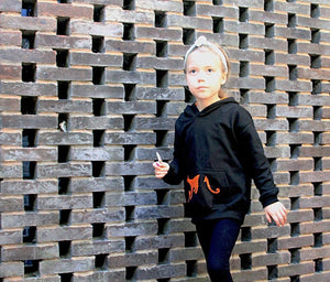 Hoodie - Kids Leopard Hoodie, Black/orange