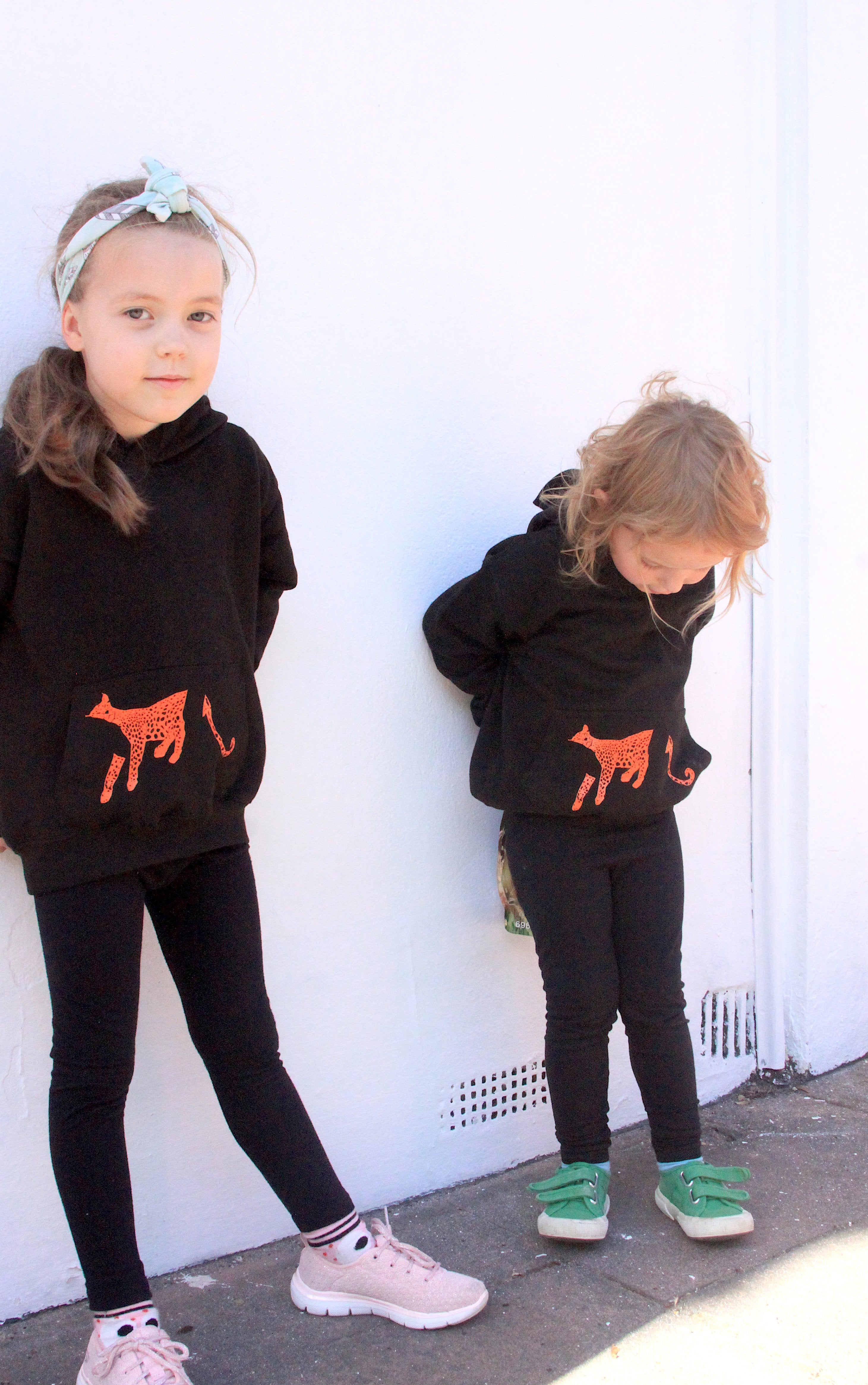 Hoodie - Kids Leopard Hoodie, Black/orange