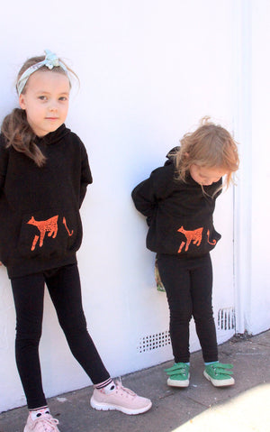 Hoodie - Kids Leopard Hoodie, Black/orange