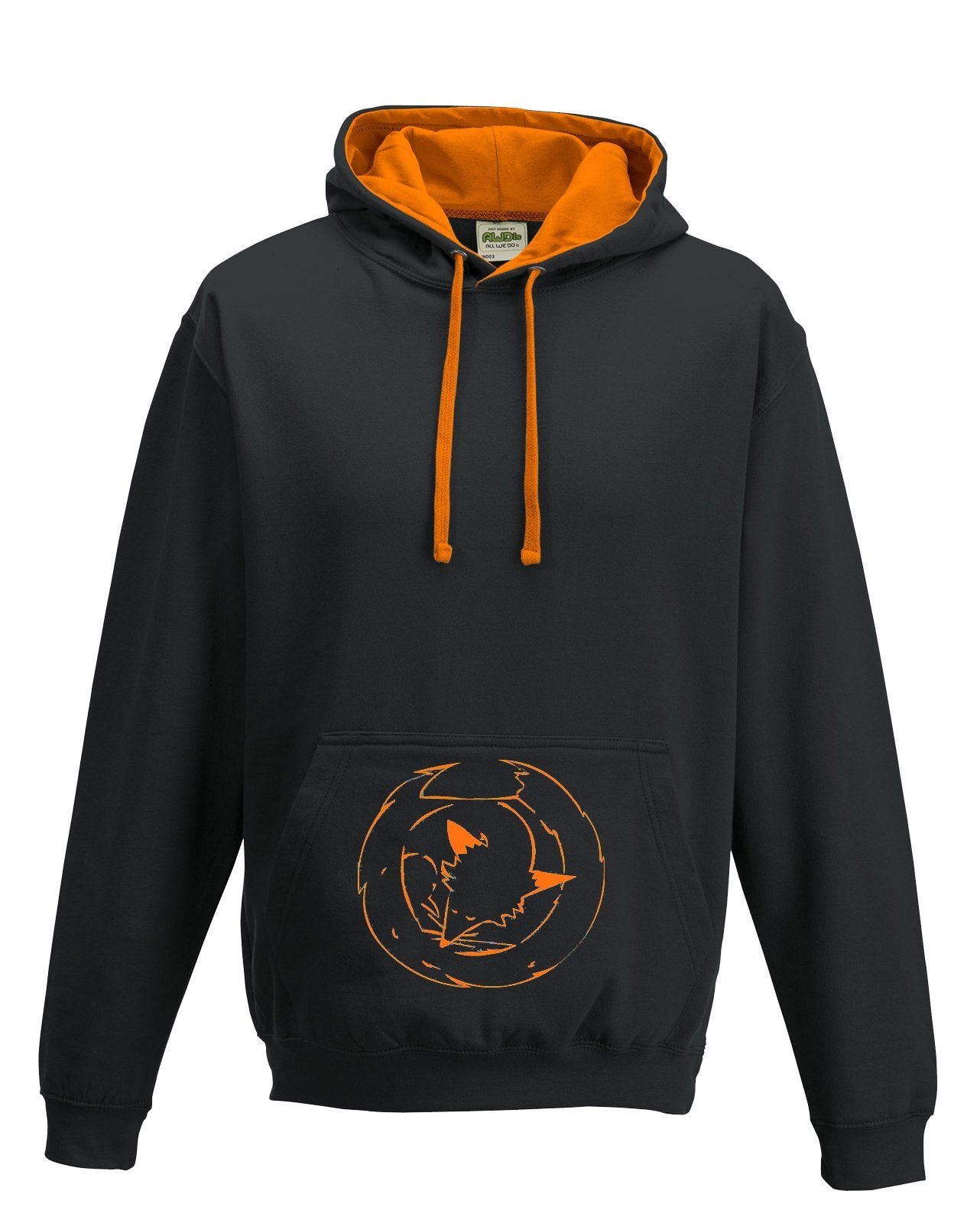 Hoodie - Sleeping Fox Hoodie, Black/orange