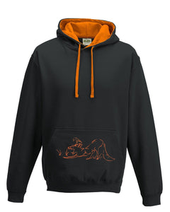 Hoodie - Yawning Fox Hoodie, Black/orange