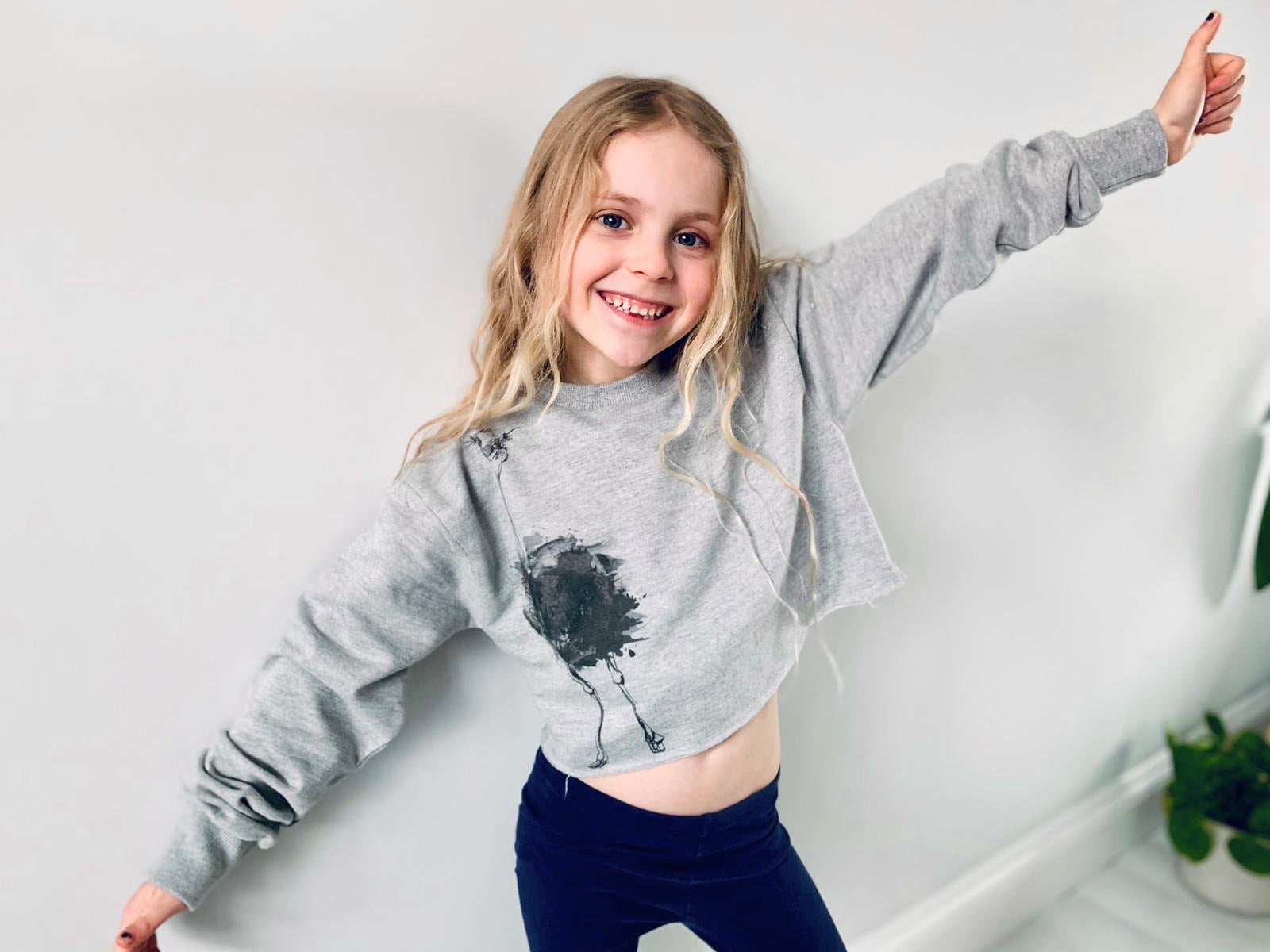 Kids cropped sweatshirt, ostrich