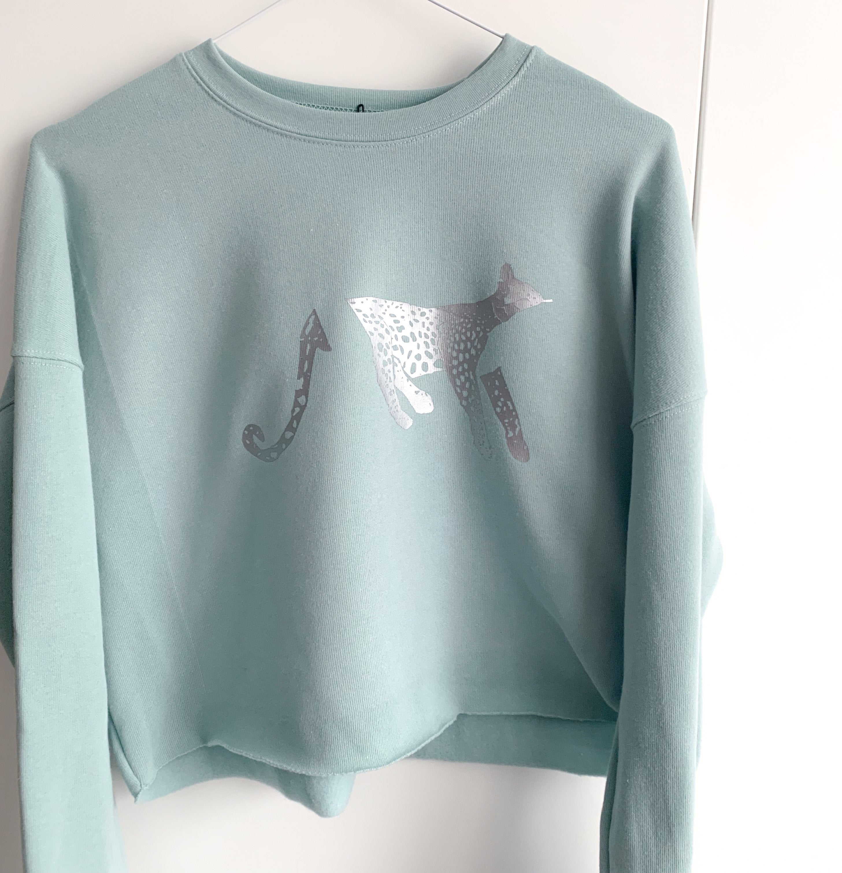 Jumper - Cropped Leopard Jumper, Dusty Blue
