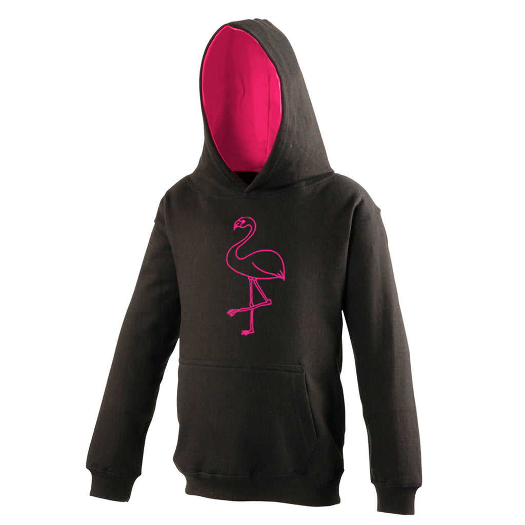 Kids Flamingo hoodie, black/hot pink