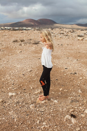 Leggings - Kids Black Leggings, Fox In The Rain