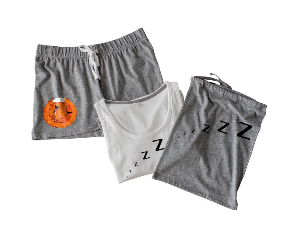 Pyjama Set - Women Shorts Pyjamas Set, Sleeping Fox