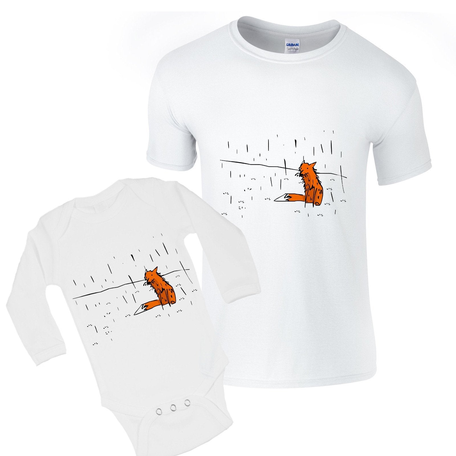 T-shirts - Matching Dad And Baby Shirts, Fox In The Rain