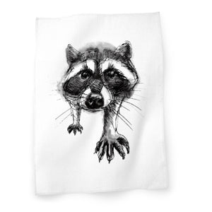 Curious racoon tea towel