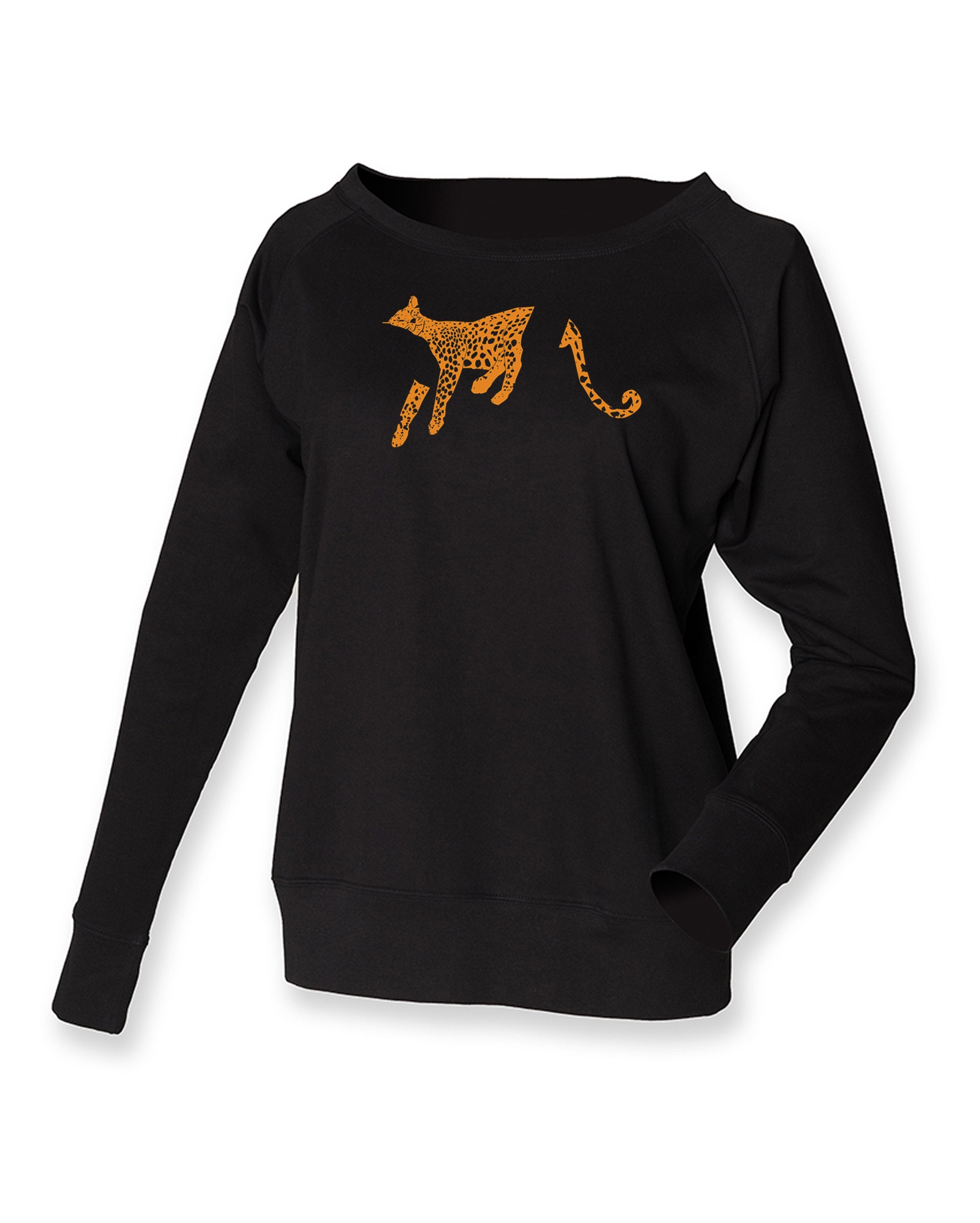 Women Top - Black Jumper, Leopard