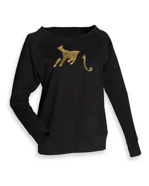 Women Top - Black Jumper, Leopard