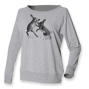 Women Top - Boxing Hares Jumper, Grey