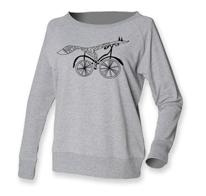 Women Top - Grey Fox On A Bike Jumper