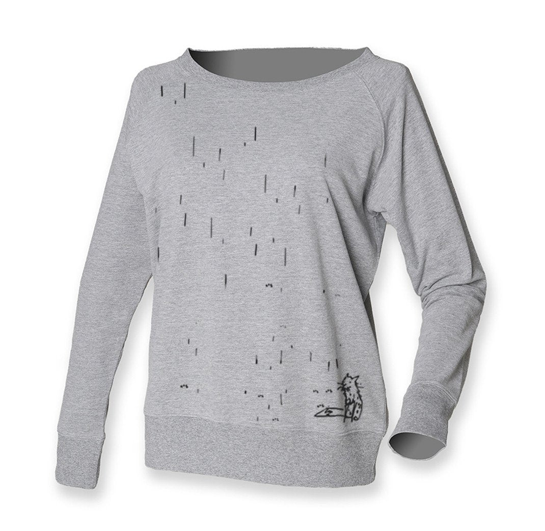 artsy clothing - Grey Off Shoulder Jumper, Fox In The Rain